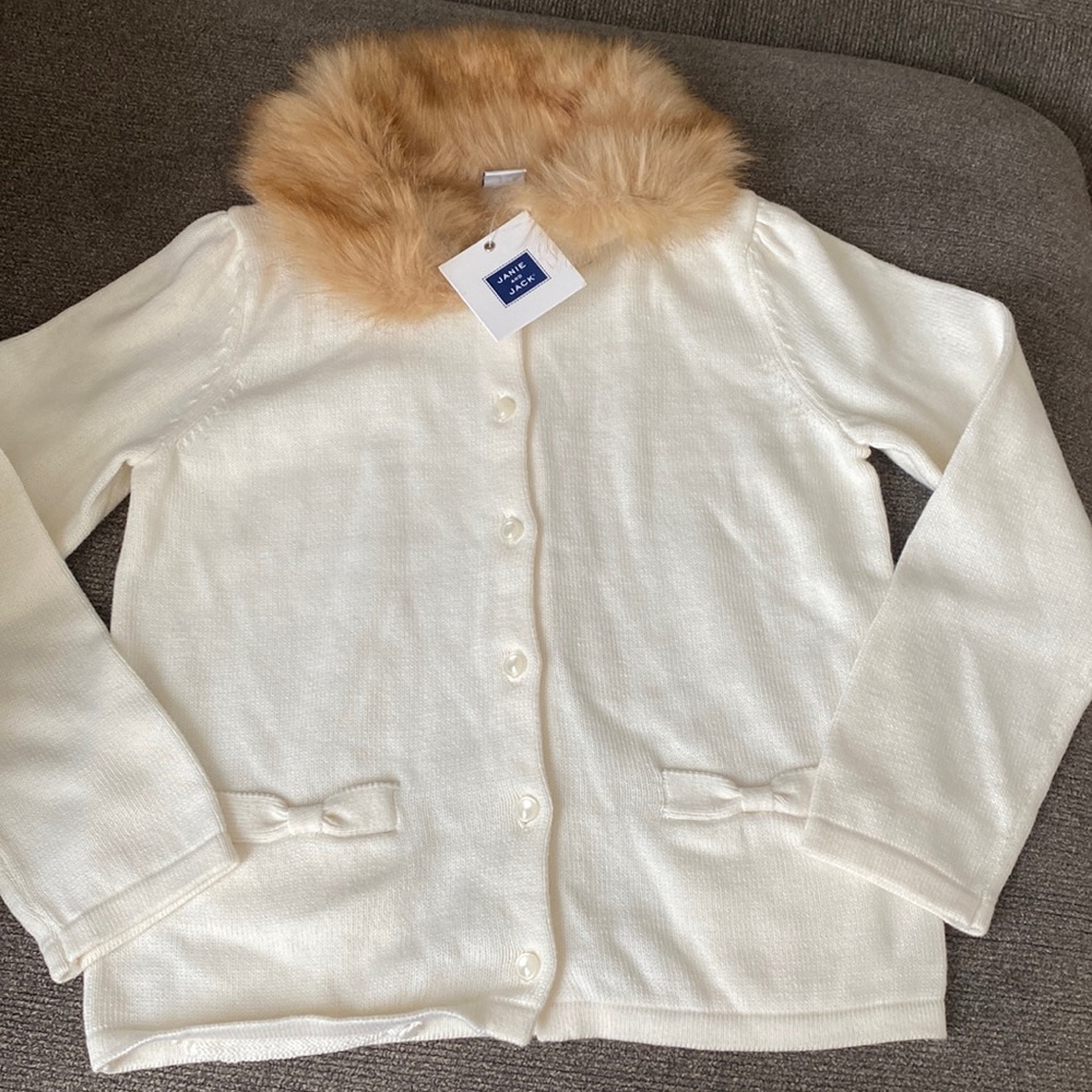 Janie and Jack size 5 faux fur collared cardigan NWT